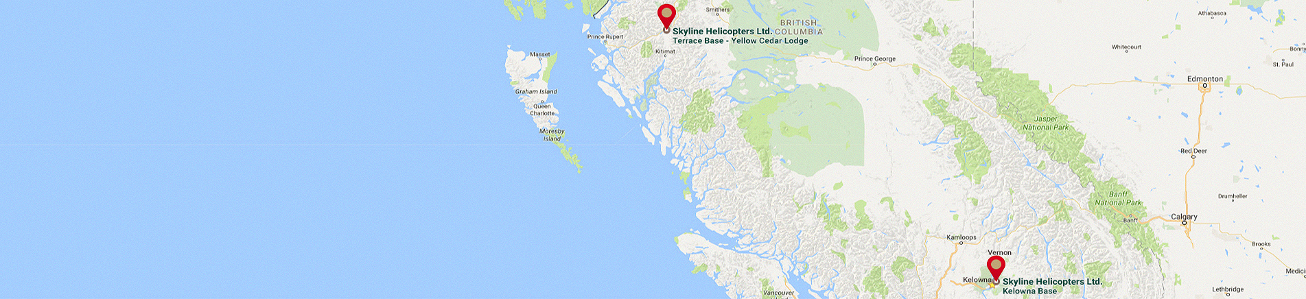 Skyline Helicopters heli skiing holidays hydro forestry tours Kelowna Terrace BC Map